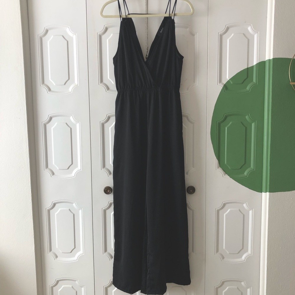 Aakaa black spaghetti strap wrap top romper